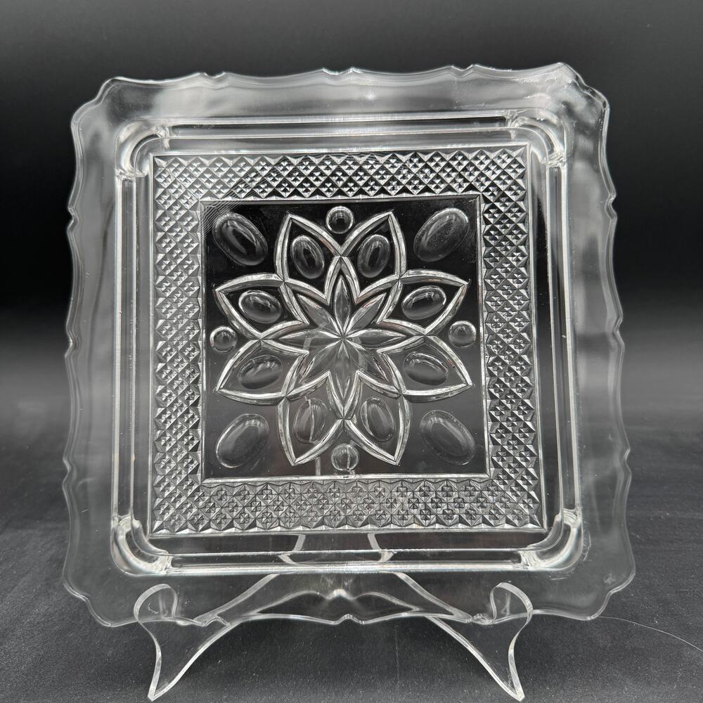 Vintage Square Cake Plate 10" Cape Cod by Imperial Glass Ohio Glassware
